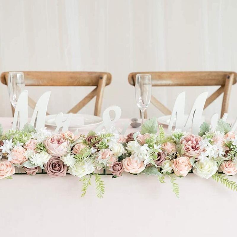 2Pieces Artificial Flower, Artificial Wedding Flowers Row Champagne Table Runner Centerpiece Arrange Reception Arches Wall Setting Decor