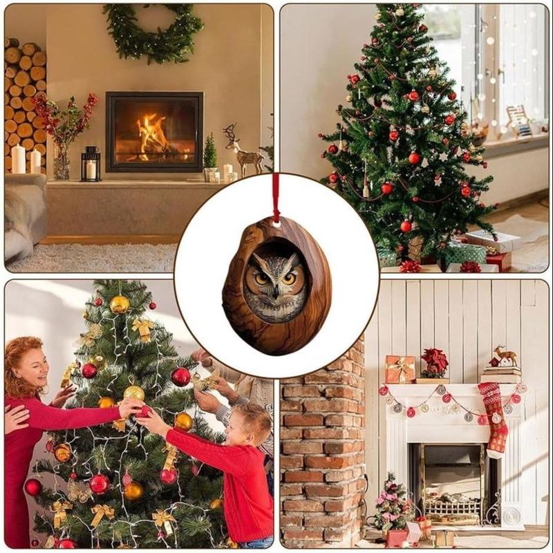 Christmas Themed Animal Pattern Acrylic Ornament, 1 Count Cute Tree Hole Design Hanging Decoration, Seasonal Pendant for Christmas Tree Ceiling Home