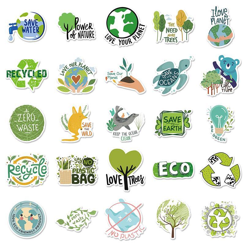 Earth Day Themed Sticker, 50pcs set Waterproof Self Adhesive Decor Paper, Decor Sticker for Gift Greeting Card Water Bottle Laptop Phone