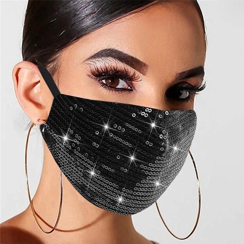 Sparkly Sequins Cotton Face Cover for Women Glitter Sequin Face Masc Bling Mouth Cover Halloween Party Face Bandana