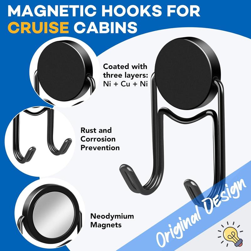 Cruise Ship Essentials, 50Lbs Magnetic Hooks For Cruise Cabins, Classroom Must Haves, Locker Accessories, Cruise Magnets, Black Swivel Magnetic Hooks For Classroom, Refrigerator, Hanging-5 Pcs