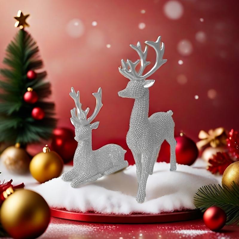 2pcs Set Christmas Deer Figurines - Classic Resin Crafts for Holiday Home Decor, Perfect for Living Room, Bar, Cafe & More Ornaments Decoration christmas 2024 ornament glass cleaner heavy leather apron