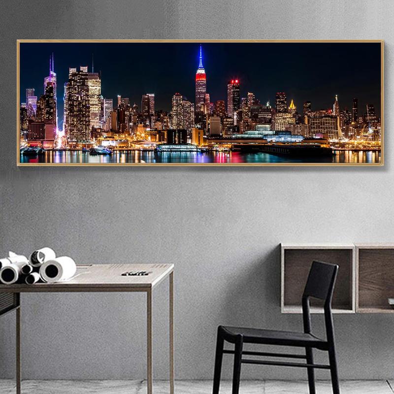 City Night View Canvas Poster without Frame, 1 Count Beautiful City Scenery Painting, Wall Decor for Home Living Room Bedroom Office