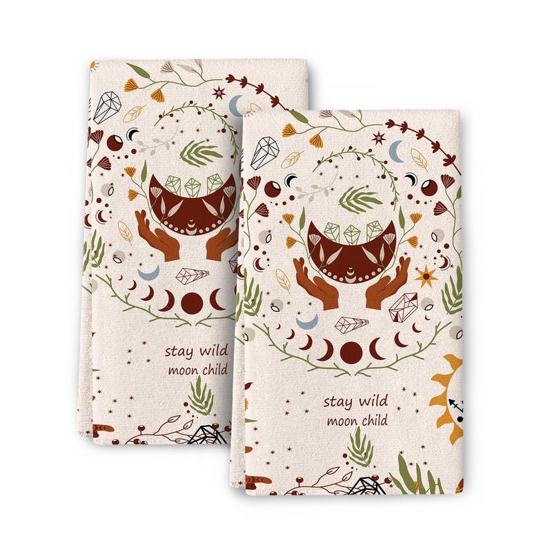 Leaf Pattern Quick Dry Dish Towel, 2pcs Water Absorbent Cloth, Hand Towel Set for Cooking Baking Kitchen