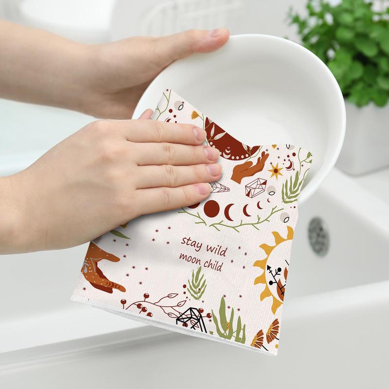 Leaf Pattern Quick Dry Dish Towel, 2pcs Water Absorbent Cloth, Hand Towel Set for Cooking Baking Kitchen