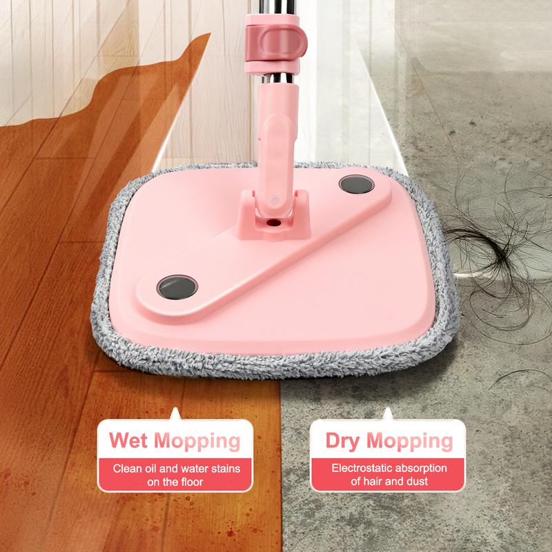 Spin Mop and Bucket System with Dual Compartment Mop Bucket and Thick Washable Microfiber Mop Pads