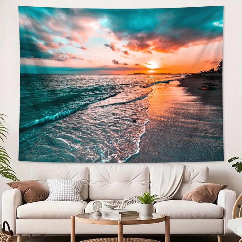 Beach Landscape Pattern Tapestry, 1 Count Sunset & Dusk Beautiful Scenery Tapestry, Wall Hanging Decor for Living Room & Bedroom & Office