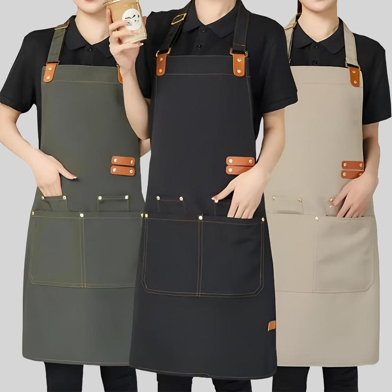 Canvas Apron with Pocket, 1 Count Waterproof Apron, Kitchen Apron, Household Apron for Cooking, Baking, Cleaning, Home Care Supplies