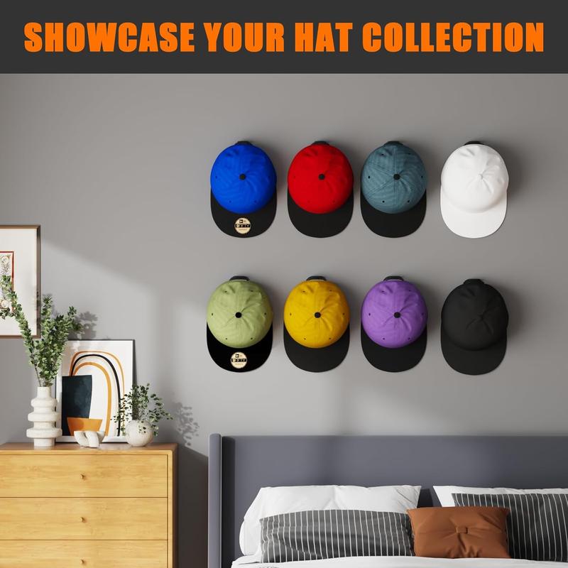 24 Pack Adhesive Hat Hooks for Wall, Strong Hat Rack for Baseball Caps, Minimalist Hat Organizer Display for Home Decor, Hat Hold Hanger for Wall, Door, Closet, No Drilling - USA Patented (Black) Hangable