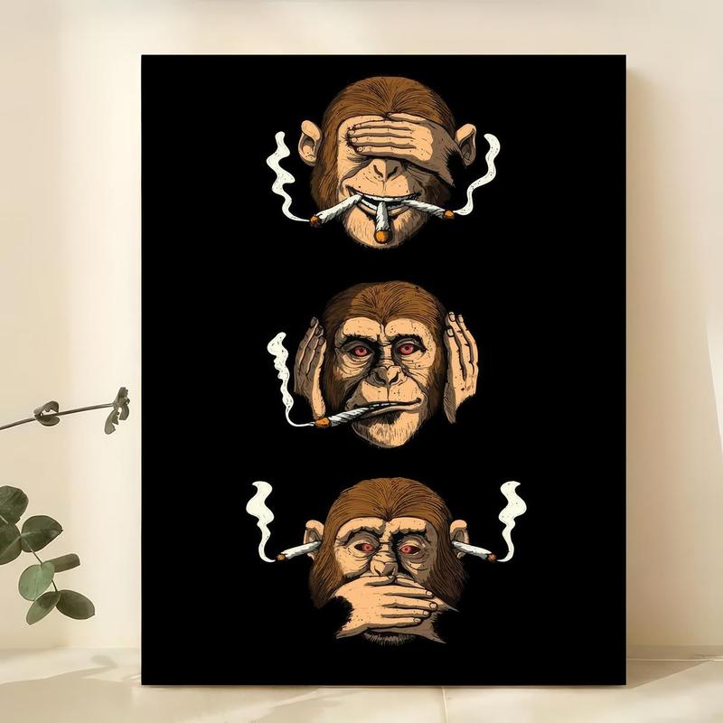 1 count Vintage Smoking Monkey Canvas Poster - Unique Wall Art for Living Room and Kitchen Decor - No Frame NeededNo frame Ornaments Decoration Photo Artistic