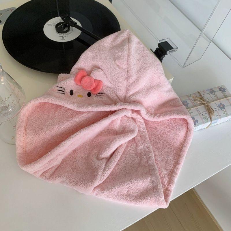 Sanrio Hello Kitty Quick-Dry Hair Towel Cap - Plush, Thick, Water-Absorbent, Non-Shedding Polyester Microfiber, Skin-Friendly Hair Drying Wrap for Home, Bathroom Accessory, Creative Birthday & Christmas Gift