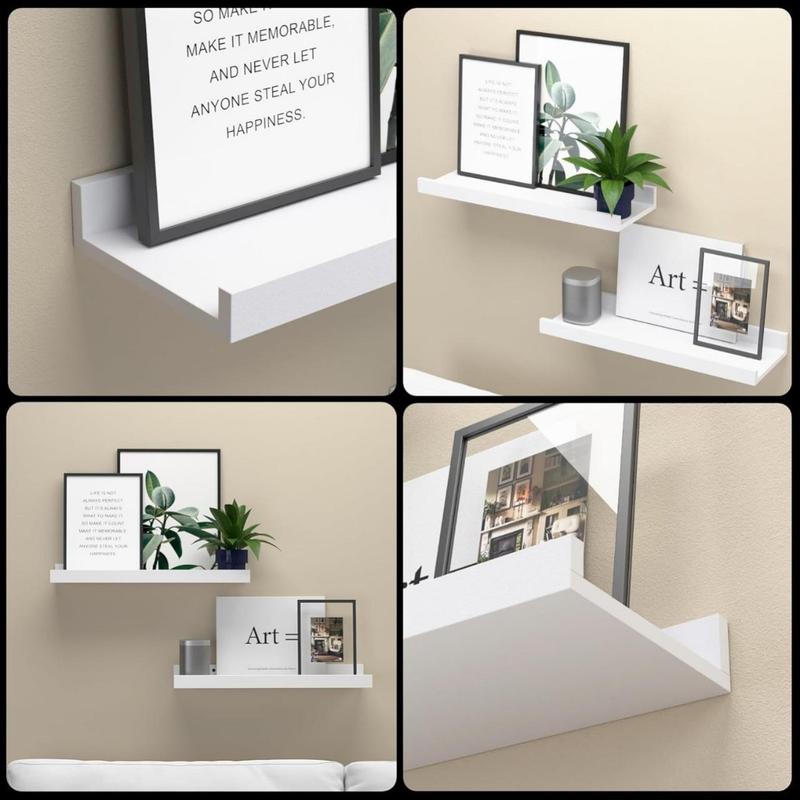 Floating Shelves Wall Mounted Set of 2, Modern White Shelves for Bedroom, Nursery Shelves with Lip, Display Picture Ledge Shelf for Wall Decor Living Room Bathroom Kitchen - White