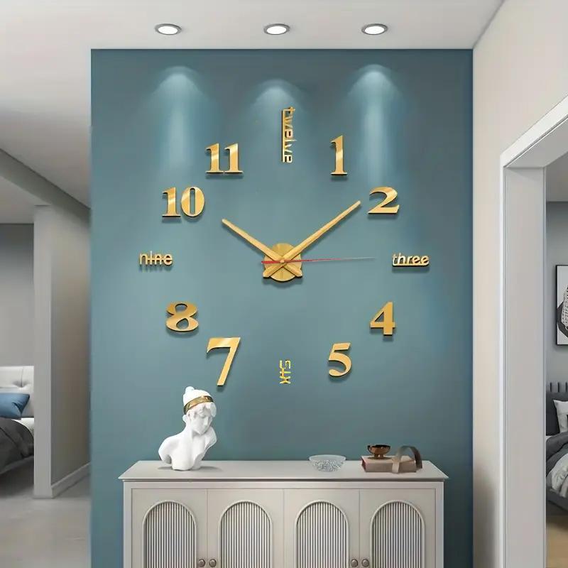 3D Clock Design Acrylic Wall Sticker, 1 Count Modern & Simple & Mute DIY Personalized Living Room Decoration Clock for Ramadan Decoration