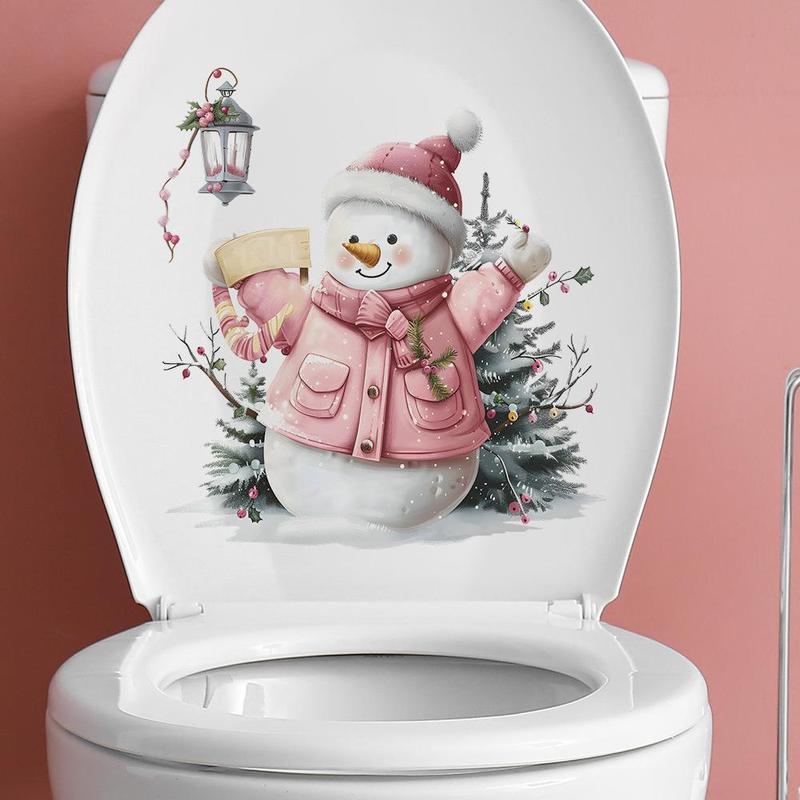 Snowman Pattern Toilet Sticker, 1 Count Cute Cartoon Toilet Decal, Self Adhesive Toilet Sticker, Home Decor for Bathroom, Christmas Decorations