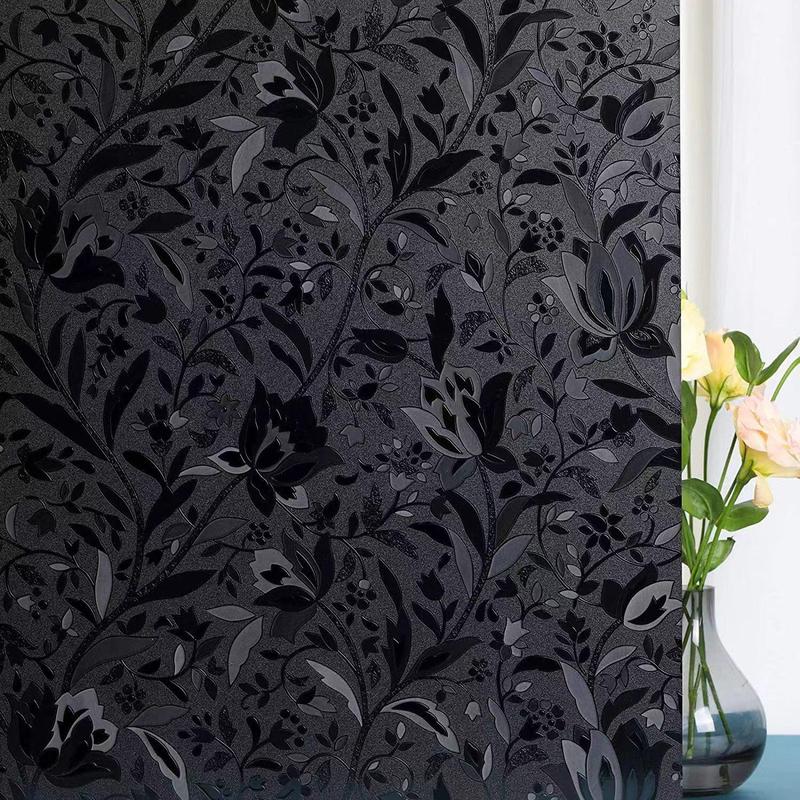 Tulip Pattern Privacy Window Film, 1 Roll Thick Pvc Static Cling No Glue Glass Window Sticker for Home and Office, Window Sticker for Home Decor