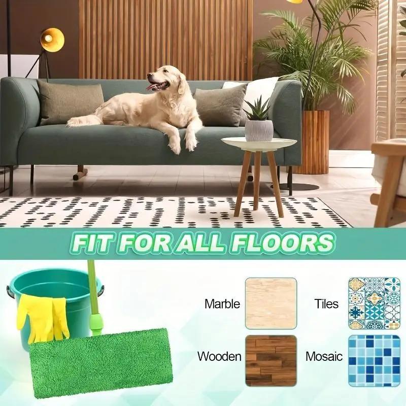 8 Pieces, Strong and Durable Green Mop Cloth - Reusable Replacement Mop Pad, High Absorbent, Dust Removal Mop Head Cover, Dry and Wet, Easy To Clean Floor Stains