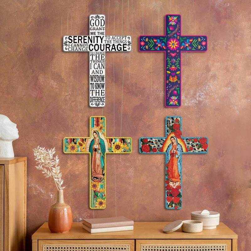 Wooden Cross Wall Decor, 1 Count Religious Wall Art Decor, Wall Mounted Cross for Home Church Farmhouse, Home Decor