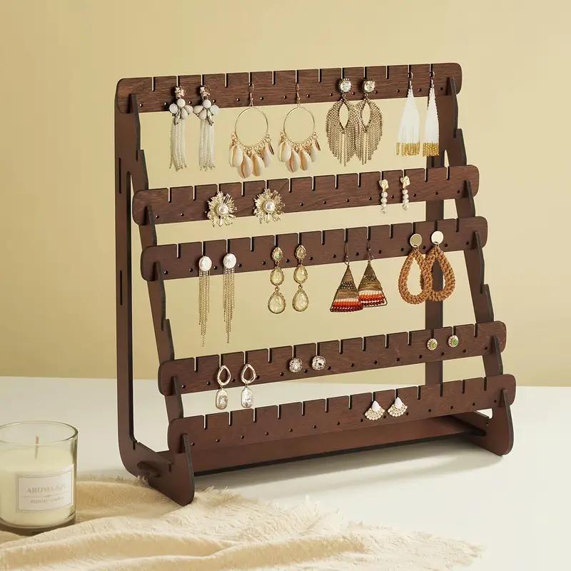 Earring Display Stand, Wooden Earring Display Rack, Large Capacity Earring Storage Rack, Earring Organizer for Home & Jewelry Store