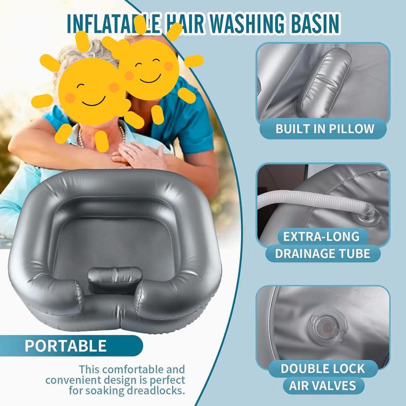 Inflatable Shampoo Basin with Neck Support & Drain Hose for Hair Washing - Perfect for Dreadlocks, Curly Hair & Thick Hair