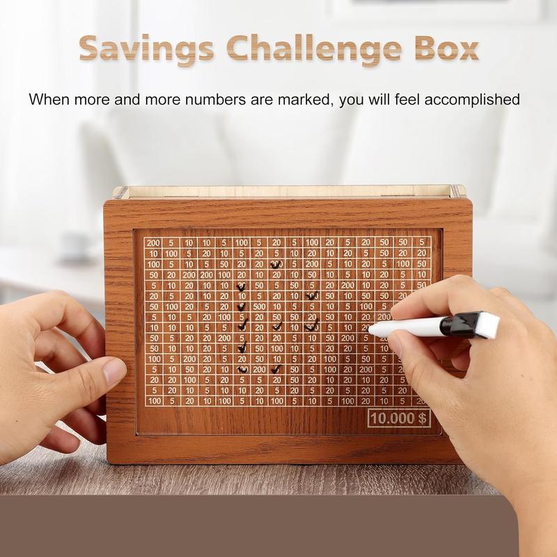 Cash Vault Wooden Savings Box, 2024 New Wooden Cash Saver Money Box, Cash Saver Box, Coin Counter Piggy Bank, Money Box with Counter, Wooden Money Box with Money Target and Numbers($5000)