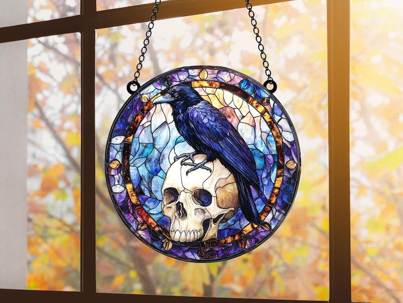 Black Raven Faux Stained Glass Acrylic Suncatcher Black Raven Home, Book Lover Gift Reading Lover Gift Librarian Book Worm Gift, Hangable Decoration