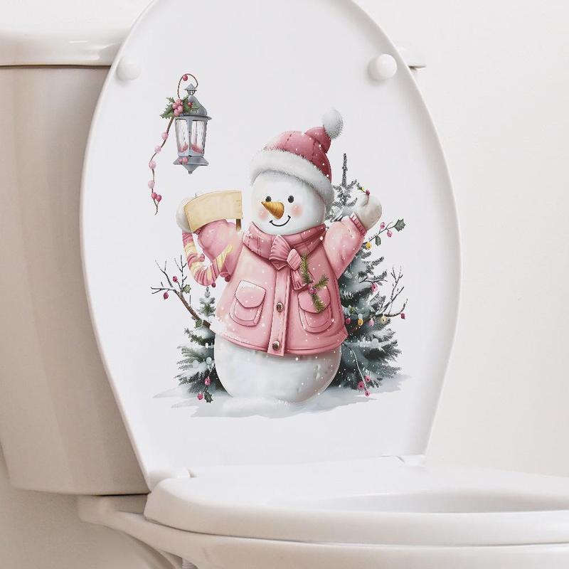 Snowman Pattern Toilet Sticker, 1 Count Cute Cartoon Toilet Decal, Self Adhesive Toilet Sticker, Home Decor for Bathroom, Christmas Decorations