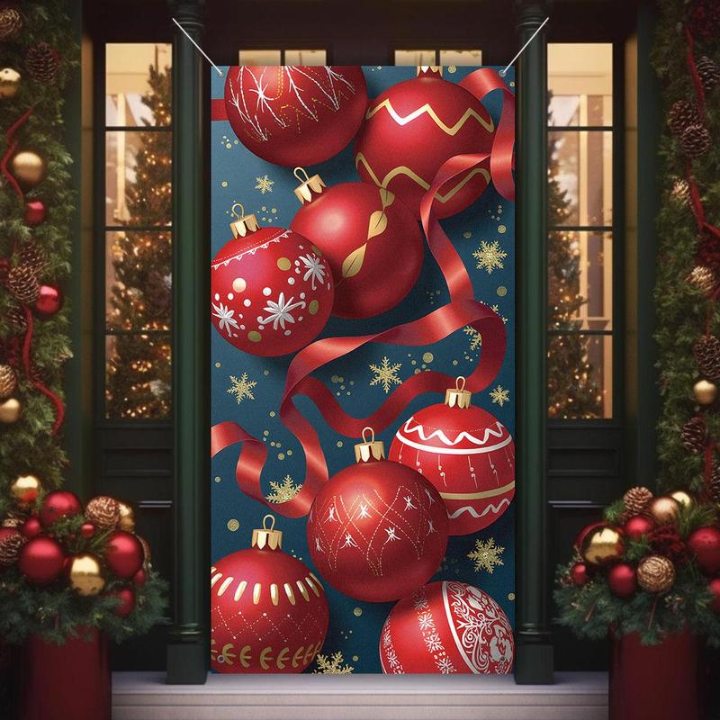 Christmas Themed Door Banner, 1 Count Ball Pattern Door Backdrop, Festive Hanging Banner Decoration for Indoor & Outdoor Party