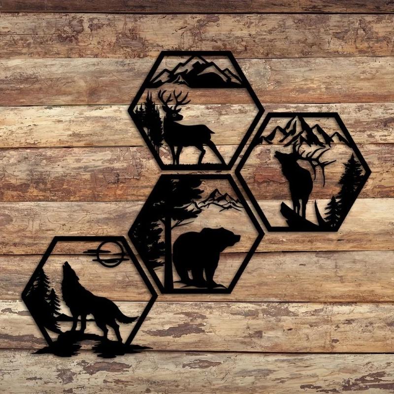 Hollow Out Design Wall Art, 4 Counts set Animal Pattern Hanging Decor, Wall Decor for Home Living Room Bedroom Office