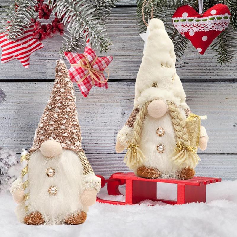 Christmas Gnome Doll Ornament, 2 Counts Cute Plush Gnome Doll with LED Light, Desktop Decoration for Home Living Room Bedroom(3*AAA Battery Powered, without Battery)