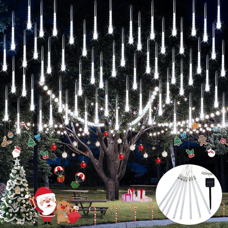 JMEXSUSS Solar Christmas Lights Outdoor Waterproof, Solar Meteor Shower Rain Lights, 8 Tube 144 LEDs Solar Icicle Tree Lights for Yard Patio Xmas