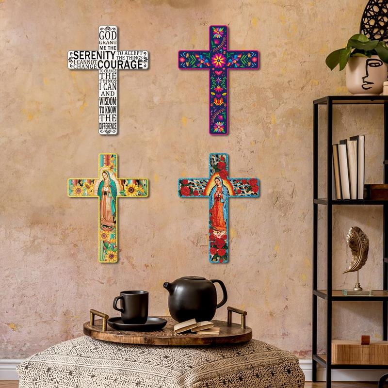 Wooden Cross Wall Decor, 1 Count Religious Wall Art Decor, Wall Mounted Cross for Home Church Farmhouse, Home Decor