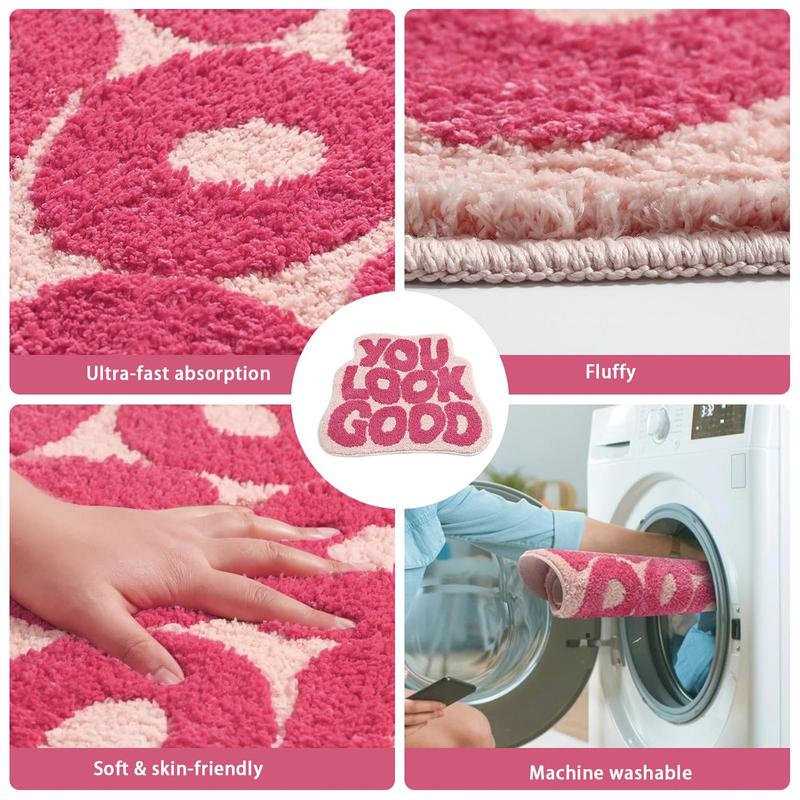 You Look Good Letter Pattern Bath Mat,  1 Count Non-slip Soft Absorbent Bath Rug, Bathroom Mat for Home Bathroom Hotel Dormitory Decor