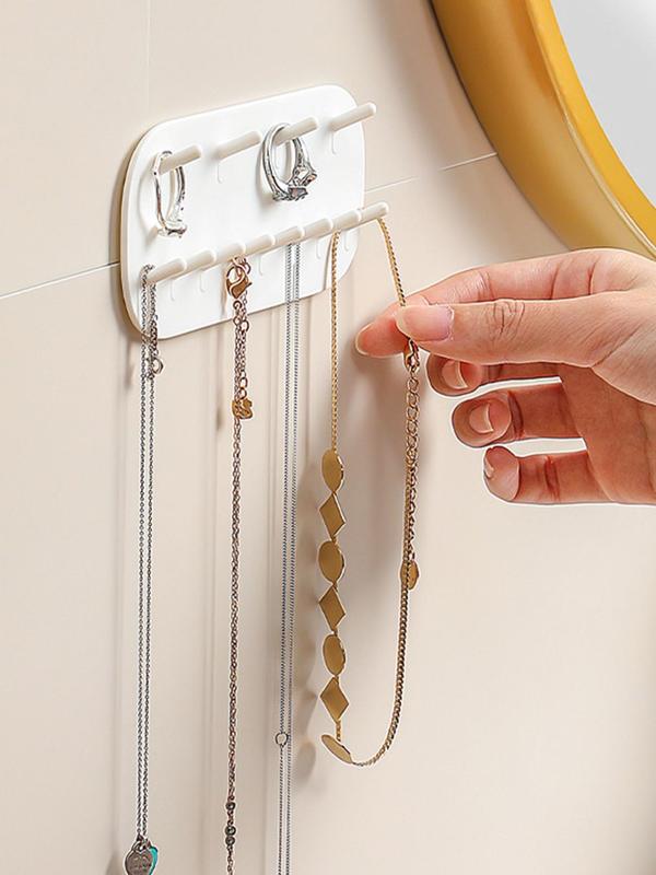 Simple Style Jewelry Storage Hook without Punching, Wall Mounted Punch Free Ring Necklace Storage Rack, Jewelry Display & Organizer for Home & Travel