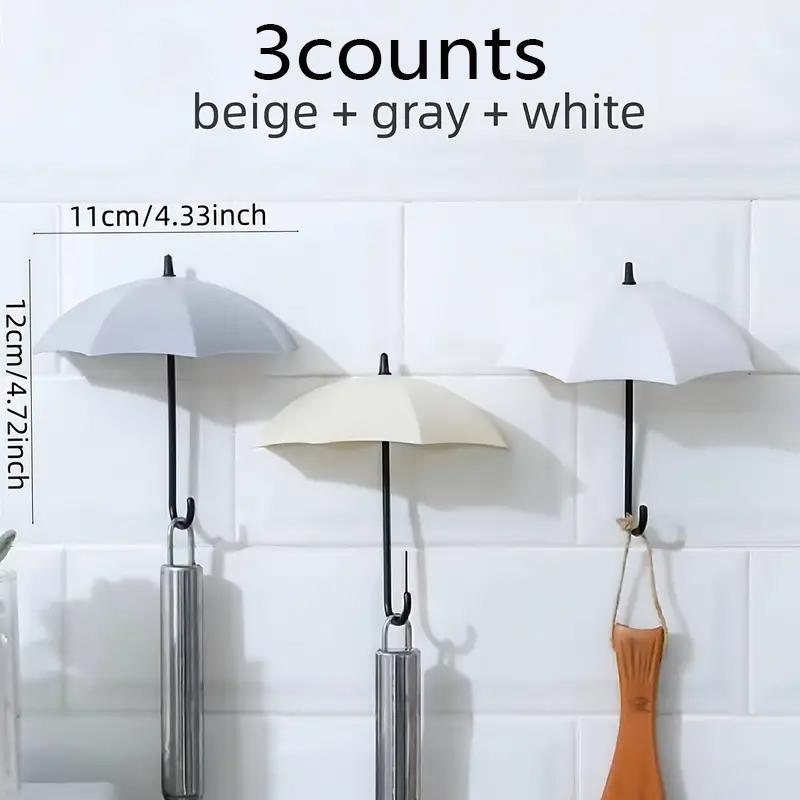 Mini Umbrella Shaped Wall Mounted Hook, 3 Counts set Punch Free Self Adhesive Wall Hook, Multifunctional Home Organizer for Living Room Kitchen Bathroom