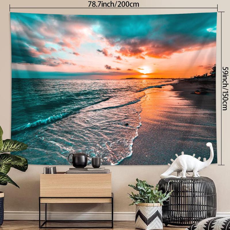 Beach Landscape Pattern Tapestry, 1 Count Sunset & Dusk Beautiful Scenery Tapestry, Wall Hanging Decor for Living Room & Bedroom & Office