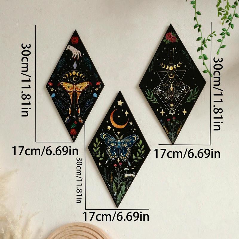 Boho Style Moon & Butterfly Pattern Hanging Decor, 3 Counts set Wooden Wall Hanging Ornaments, Wall Art for Home Living Room Bedroom