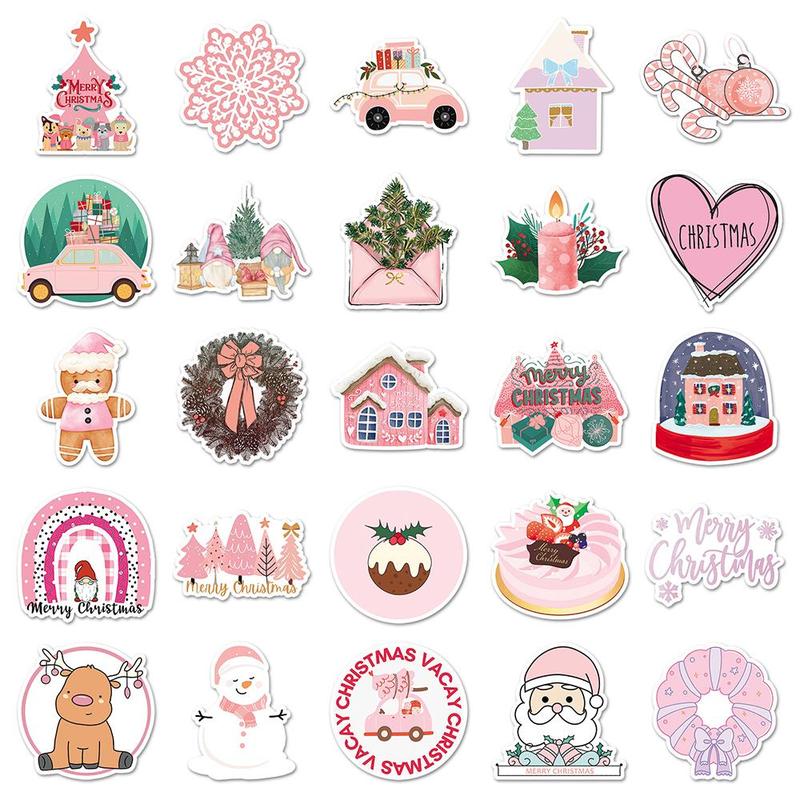 Christmas Series Sticker, 50pcs set Waterproof Self Adhesive Decor Paper, Decor Sticker for Gift Greeting Card Water Bottle Laptop Phone