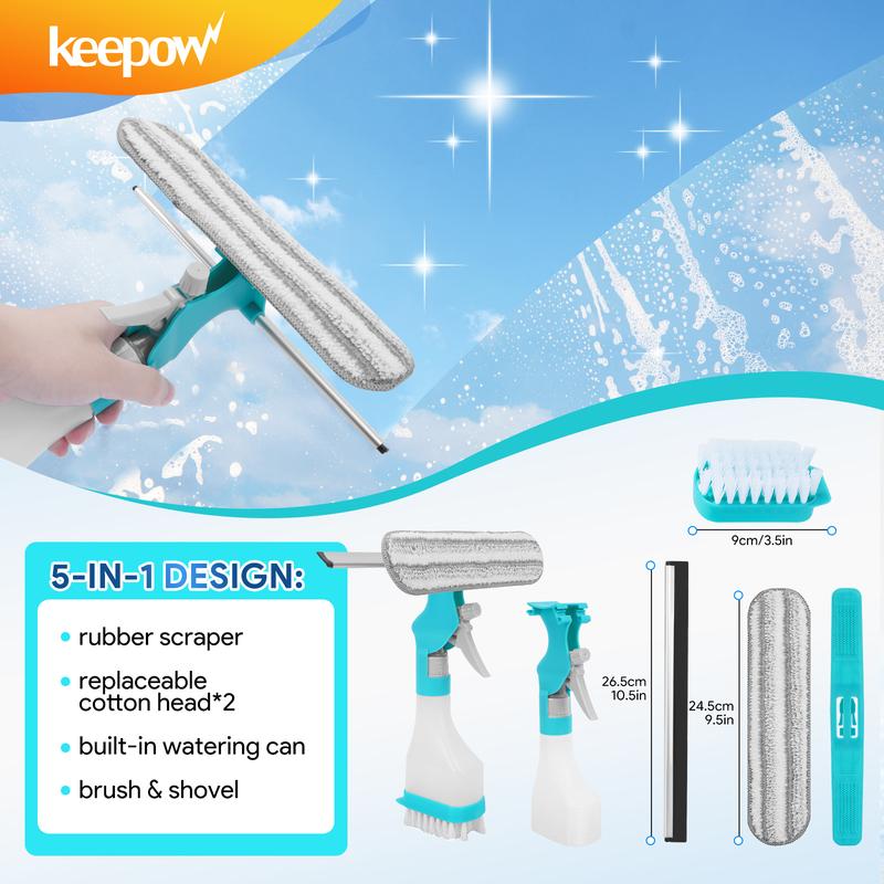 Multifunction Window Cleaner Tool, 4 in 1 Kit (with Spray Bottle, Squeegee, and Microfiber Washer Head), Window Cleaning Tool for Home Glass Car Window Cleaning,