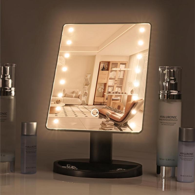 Makeup Mirror with Lights - Light Up Vanity Mirror for Dressing Table Bathroom Desk -  Operated with LED Lights - Includes Detachable 10x Magnifying Mirror, Light Up Makeup Mirror for Desk