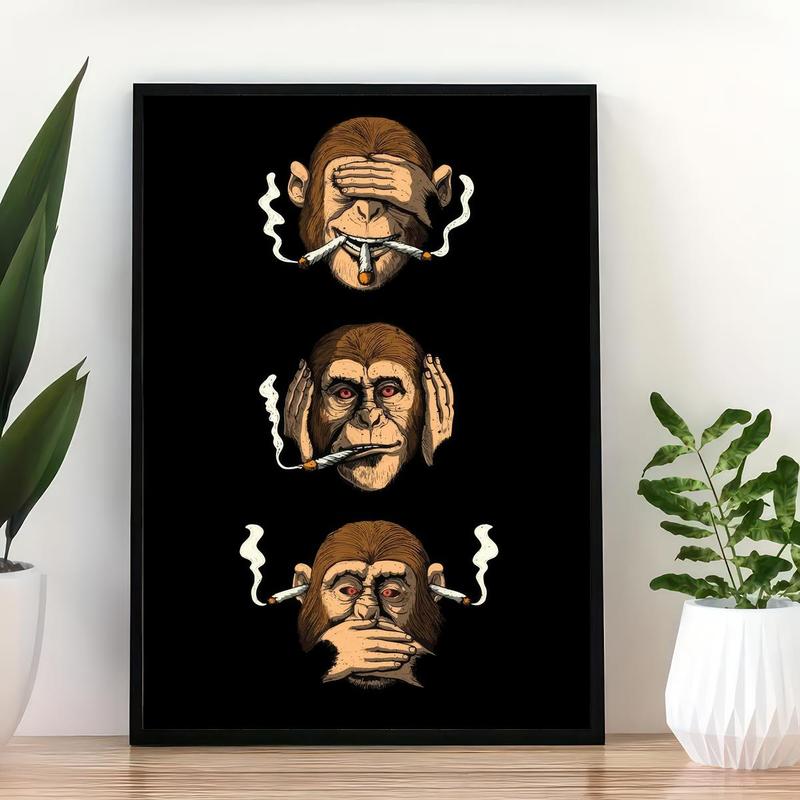 1 count Vintage Smoking Monkey Canvas Poster - Unique Wall Art for Living Room and Kitchen Decor - No Frame NeededNo frame Ornaments Decoration Photo Artistic