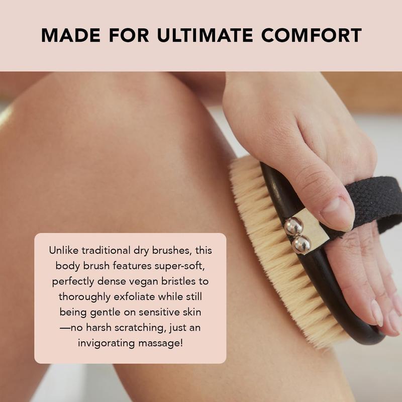 Dry Brushing Body Brush & Exfoliating Body Scrubber, Lymphatic Drainage Massager with Soft Vegan Bristle for Sensitive Skin, Gentle Back Scrubber & Dry Brush Body Care Exfoliator