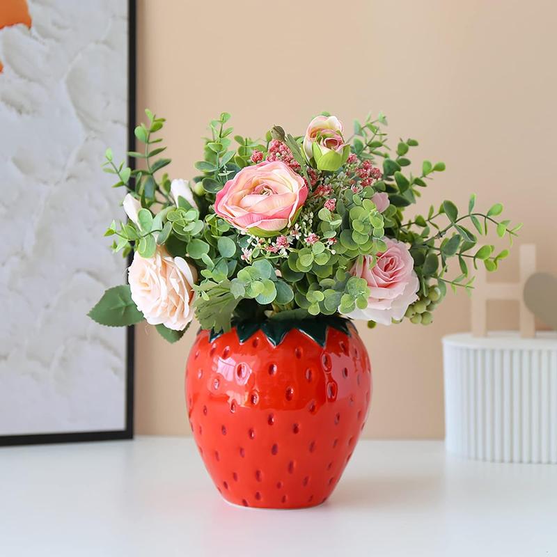 Strawberry Shaped Vase, Vintage Fruit Design Decorative Ceramic Vase, Decorative Flower Vase for Home Living Room Office