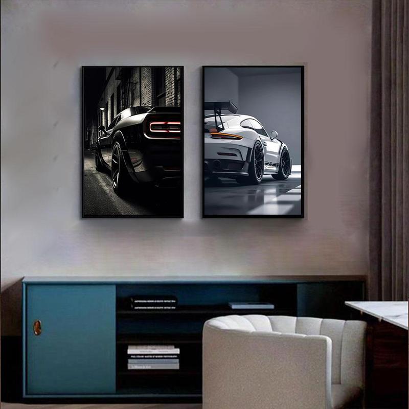 Car Pattern Unframed Painting, 2 Counts set Modern Canvas Wall Art, Wall Decor for Home Living Room Bedroom Study Room