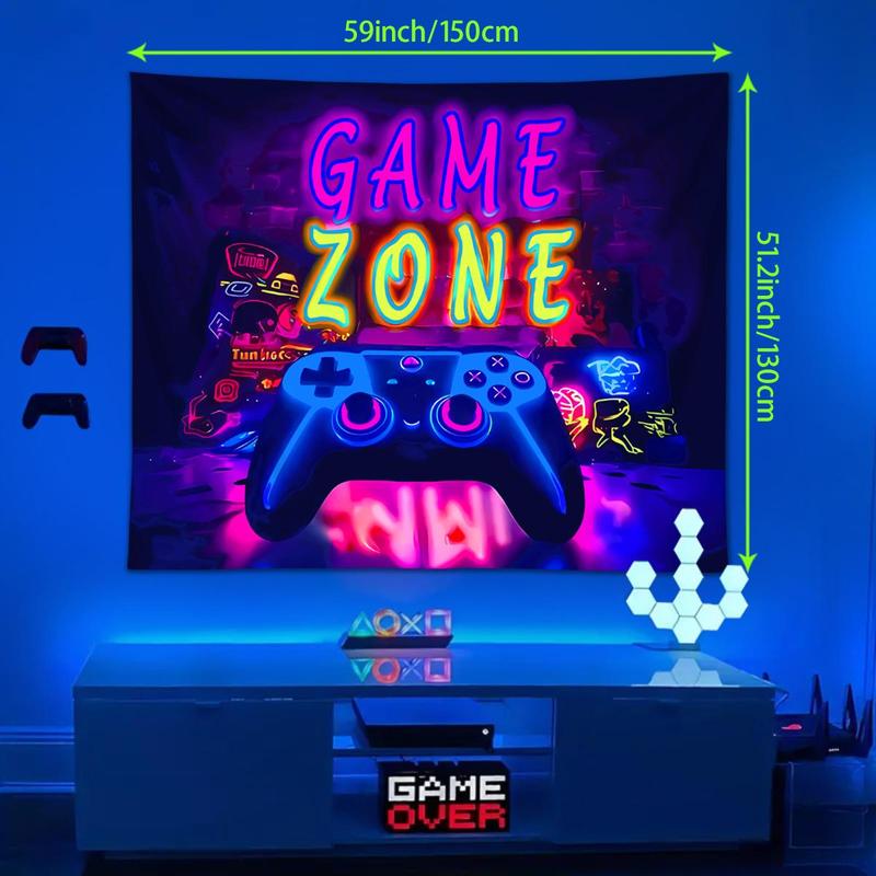 Game Console Pattern Tapestry, 1 Count Colorful Fluorescent UV Reactive Wall Hanging, Wall Art Decor for Home Living Room Bedroom Dormitory Gallery