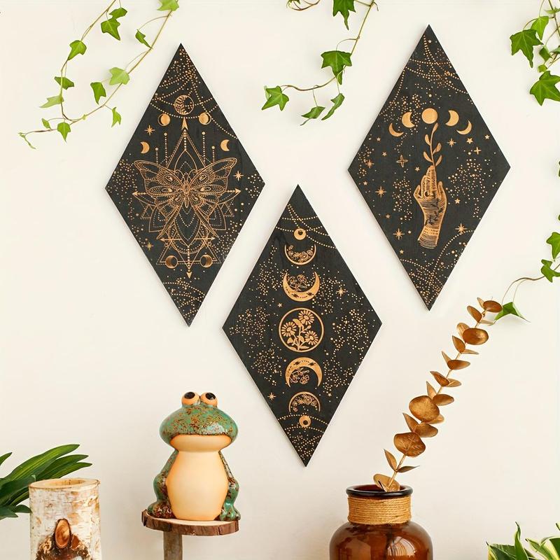 Boho Style Moon & Butterfly Pattern Hanging Decor, 3 Counts set Wooden Wall Hanging Ornaments, Wall Art for Home Living Room Bedroom