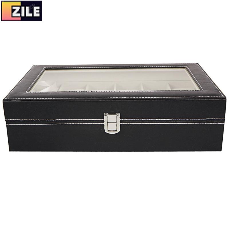 12 Compartments Top-level Opening Style Leather Watch Collection Box Black