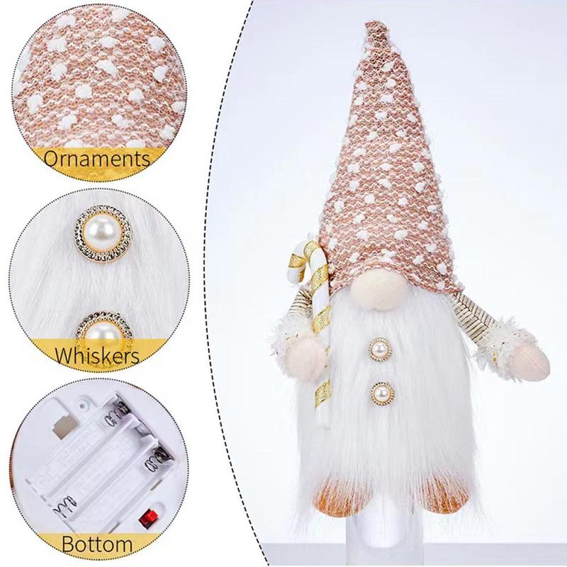 Christmas Gnome Doll Ornament, 2 Counts Cute Plush Gnome Doll with LED Light, Desktop Decoration for Home Living Room Bedroom(3*AAA Battery Powered, without Battery)