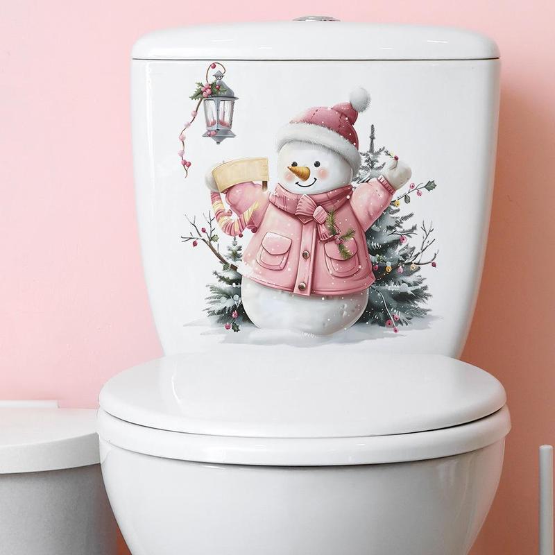 Snowman Pattern Toilet Sticker, 1 Count Cute Cartoon Toilet Decal, Self Adhesive Toilet Sticker, Home Decor for Bathroom, Christmas Decorations