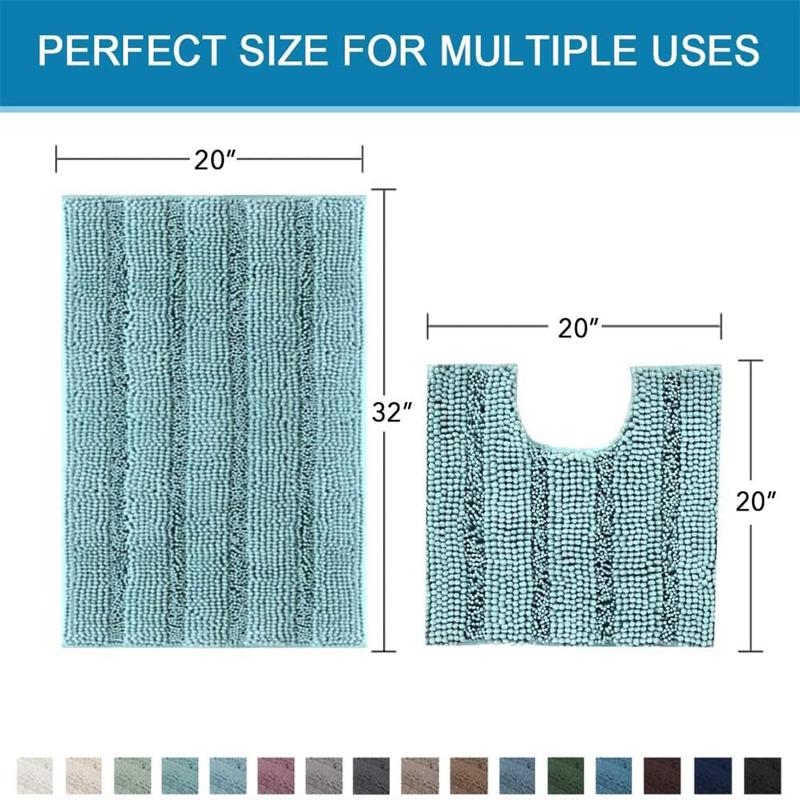 H.VERSAILTEX Bathroom Rugs Bath Rug Set 2 Piece Bathroom Contour Rug Toilet Mat Sets Non Slip Contour Bath Rug Ultra Thick Water Absorbent Striped Bath Mats Washable