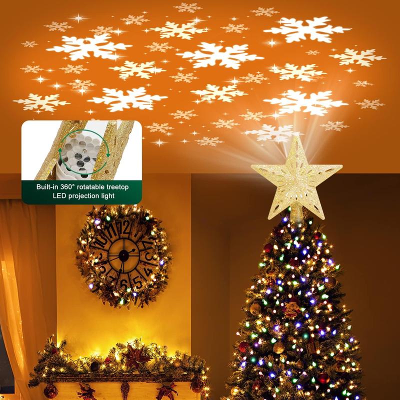 Christmas Tree Topper with 6 Projection Modes, Christmas Star Tree Topper Built-in LED Rotating Light, Silver 3D Flashing Dynamic Projection, Suitable for Christmas Party Holiday Decoration